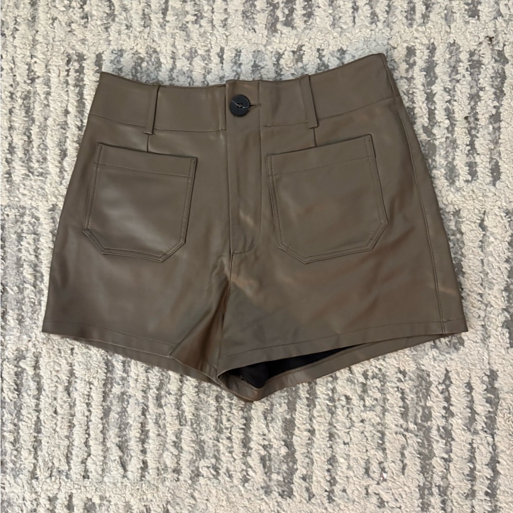 Maeve Anthropologie the Colette mocha brown pleather shorts size 28 - Picture 3 of 6